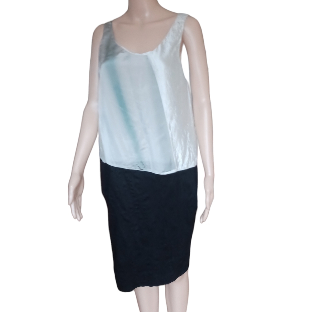 NINA RICCI Womens Sleeveless Pencil Sheath Dress Silver With Drop Waist Size 42